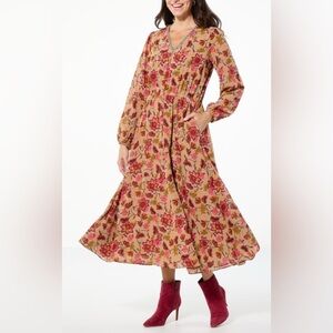 TWR HLL V neck Long Sleeve Maxi Dress